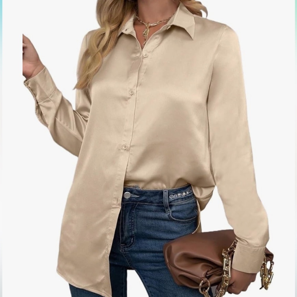 Chic Satin Button Down Long Sleeve Blouse